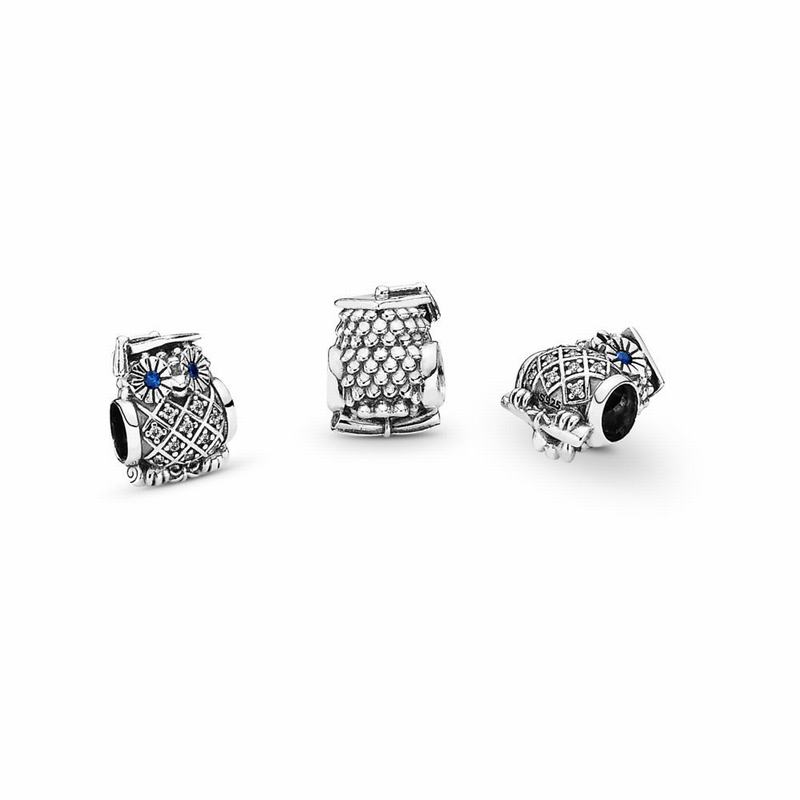 Pandora Graduate Owl Charm - Sterling Silver/Blue/Mixed Stones/Cubic Zirconia - Canada | WB1330DS